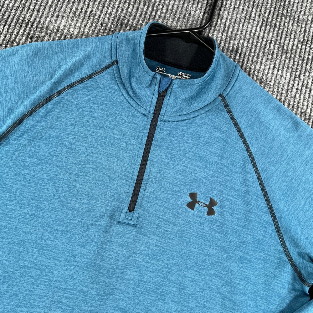 Under Armour Pullover Shirt Mens Small Blue Long Sleeve 1/4 Zip Heat Gear Fitted